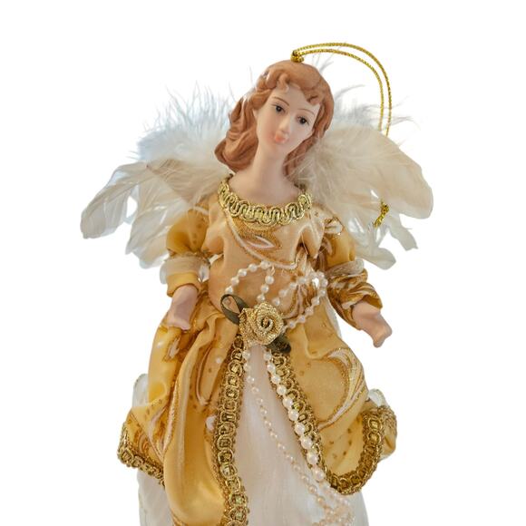 Vintage Christmas Tree Topper Angel White w/ Gold Accents Porcelain - Picture 2 of 5